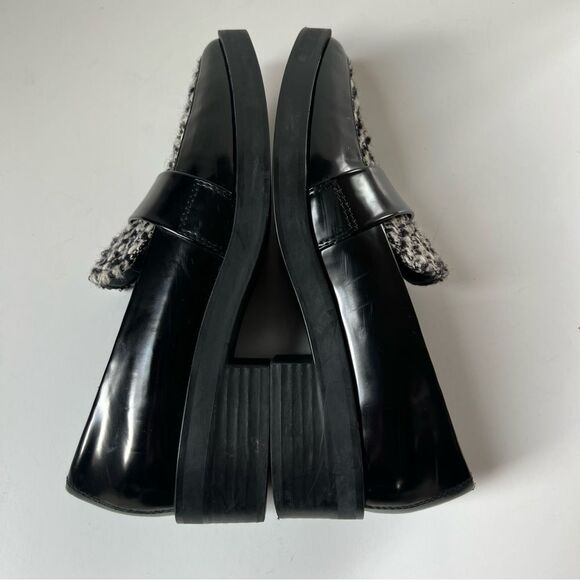 Zara Houndstooth Paton Black White Vegan Preppy Leather Loafer EU38 / US 7.5 - Picture 12 of 16
